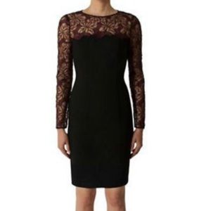 Black Halo Black Sheath Dress Embroidered Mesh 2 "Haddy Sheath" Midi Party.